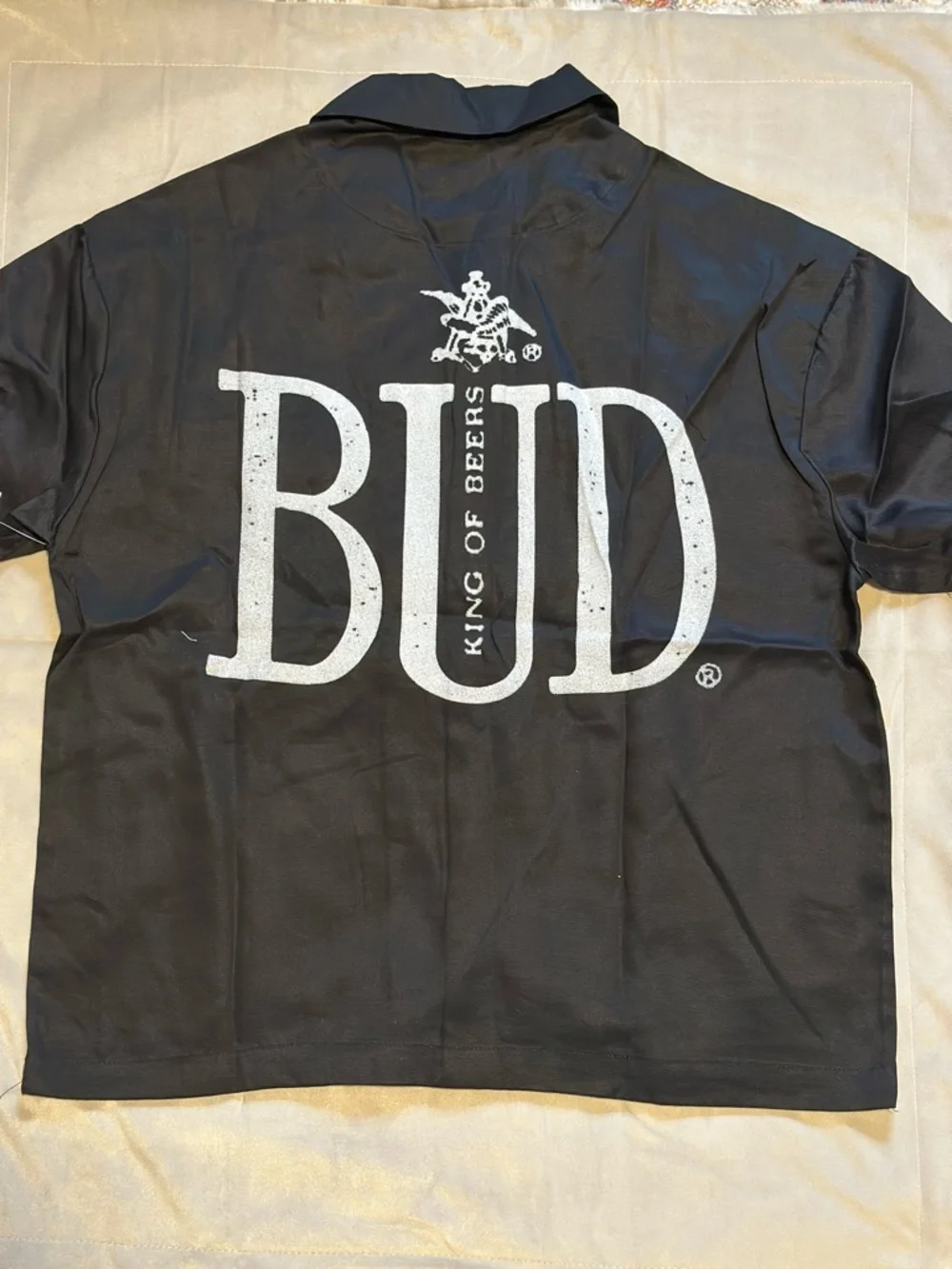 Budweiser Black Short-Sleeve Button-Down Shirt with BUD. Chest Logo - Picture 2 of 2